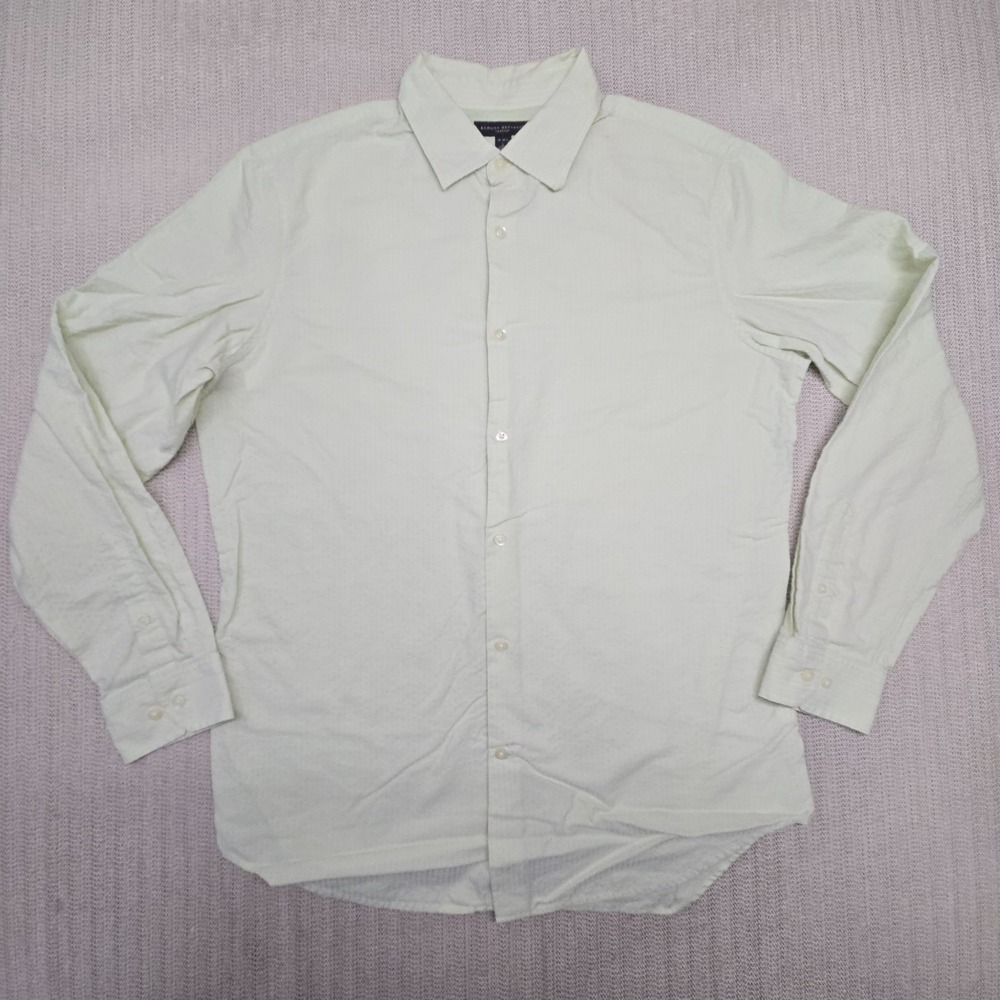Banana Republic Shirt Mens Large 16-16.2 Yellow White Striped Button Down Dress